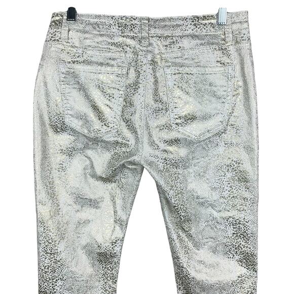 Boston Proper Jeans Cream Gold Foil Metallic Snakeskin Print Stretchy Women’s 10 - Picture 7 of 10